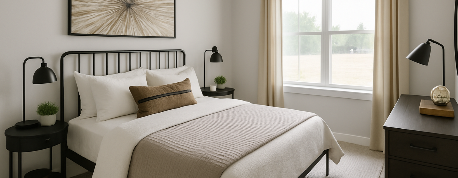 Industrial modern staged bedroom