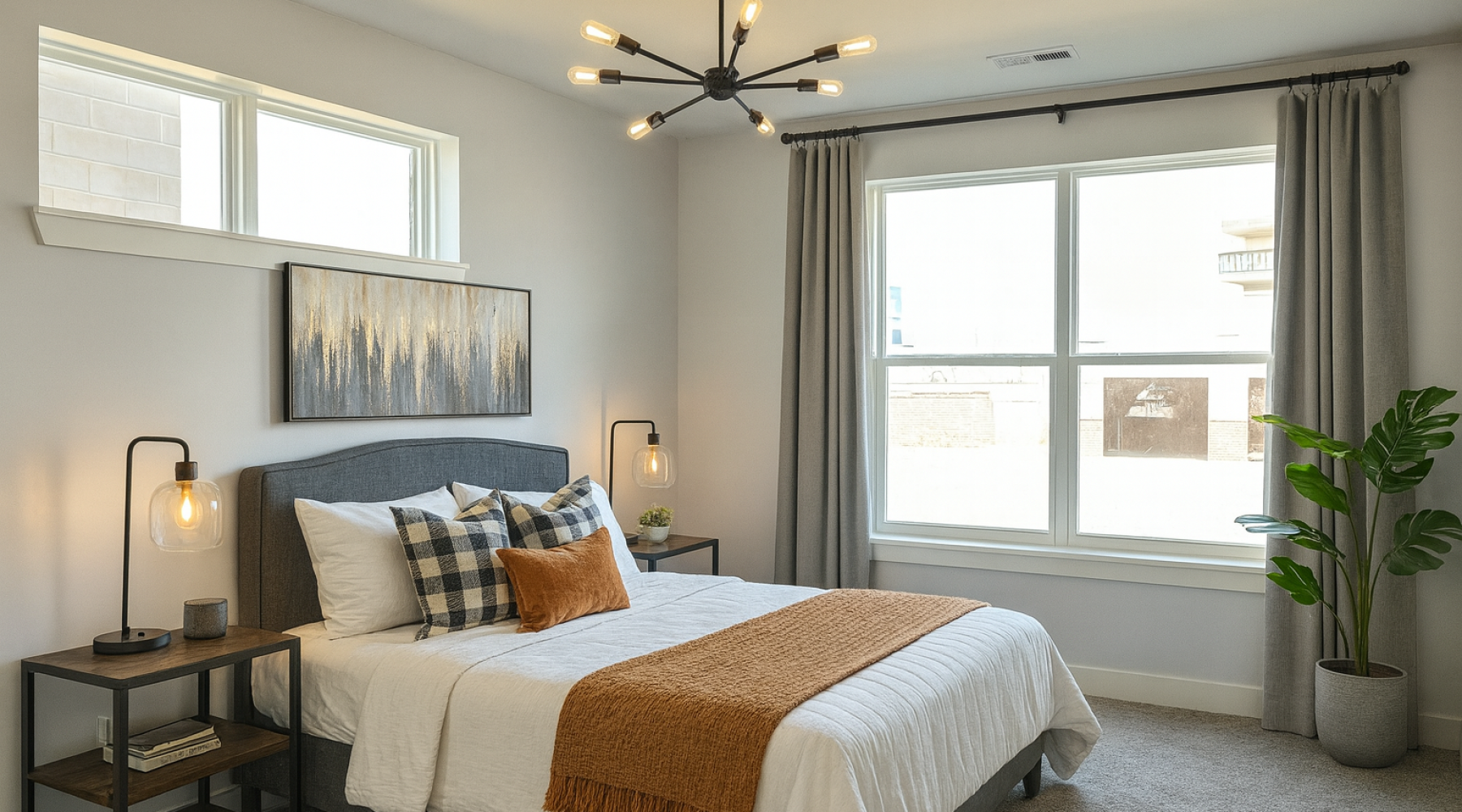 Industrial modern staged bedroom