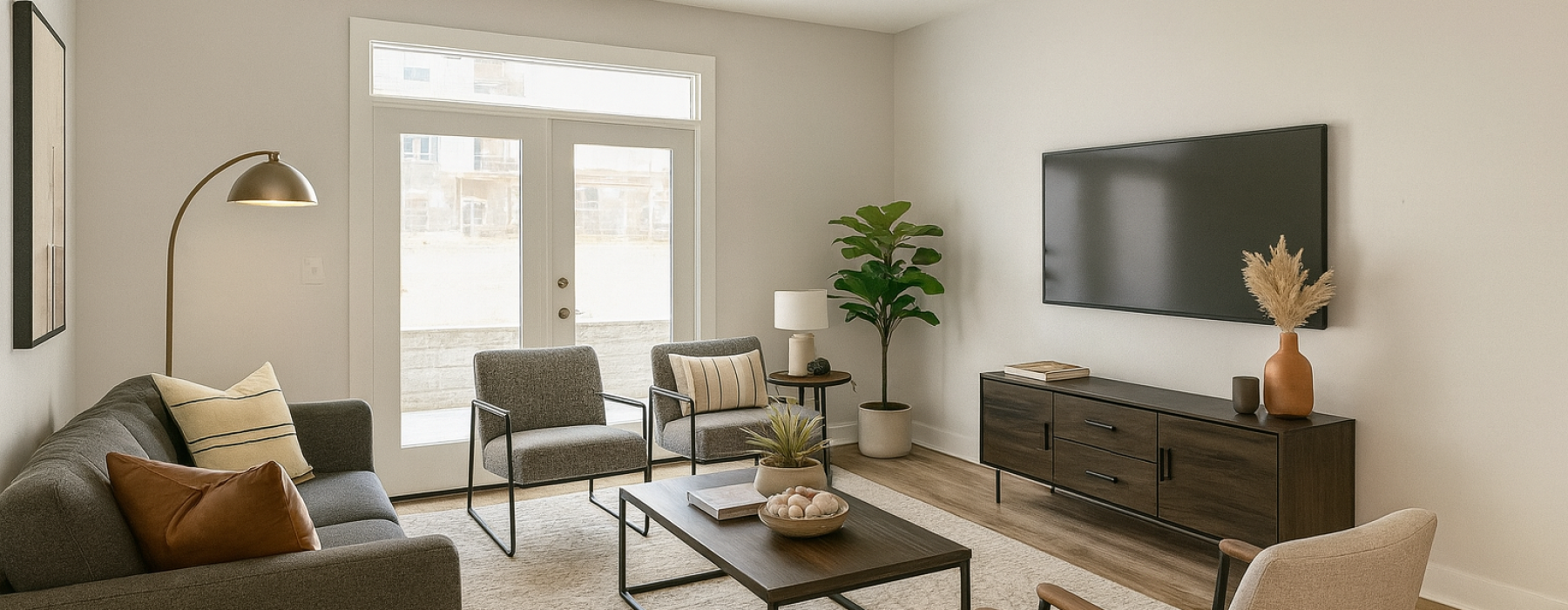 Staged apartment living room