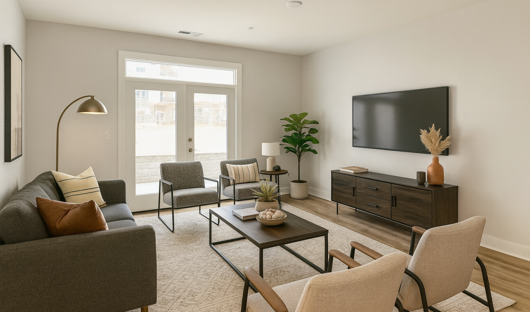 Staged apartment living room